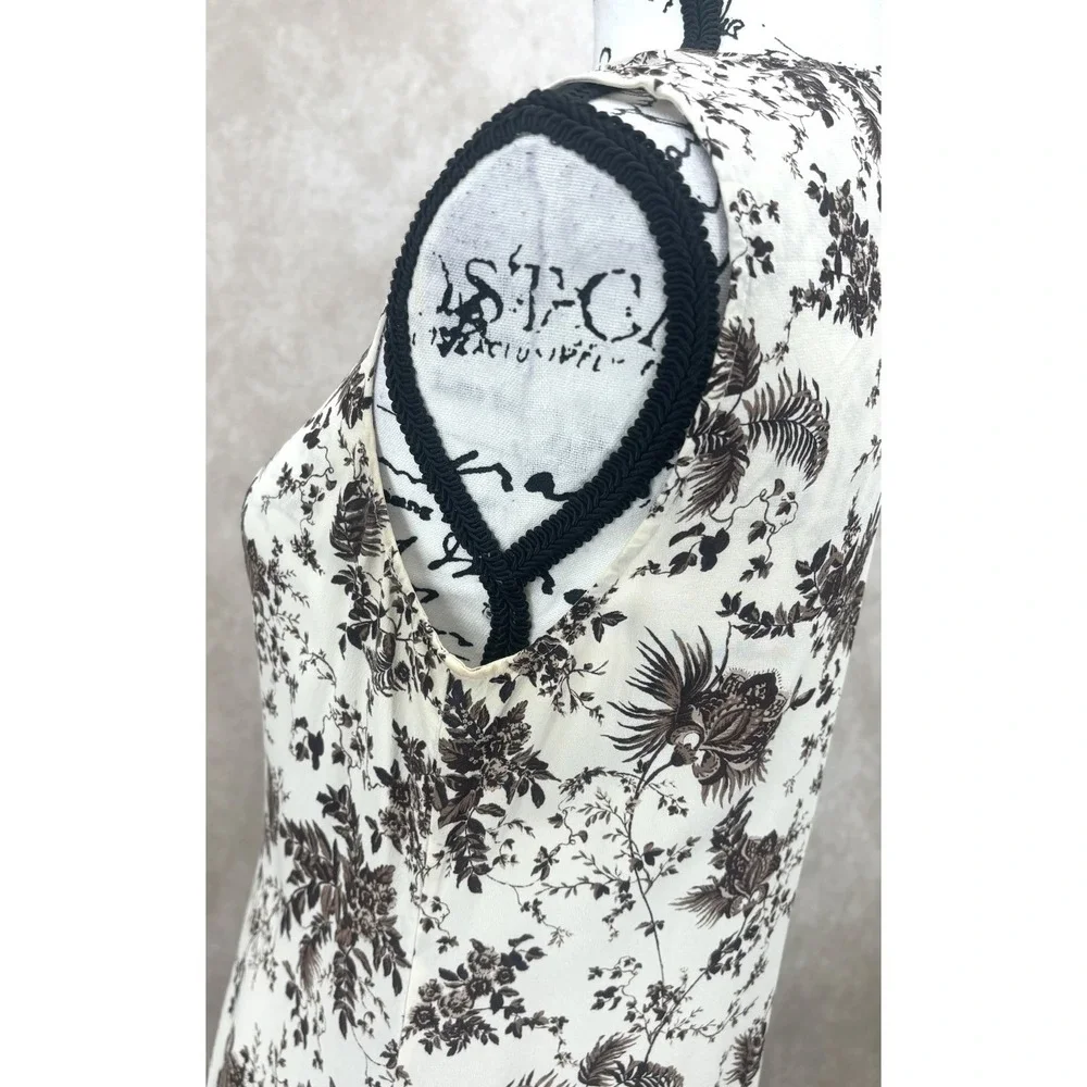 Tory Burch Silk Midi Dress Size 8 Floral Tie Waist Sleeveless Tropical